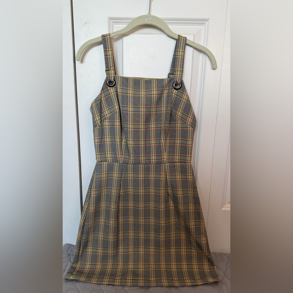BeBop Dresses & Skirts - BeBop Plaid Pinafore Dress in Gray and Yellow Plaid